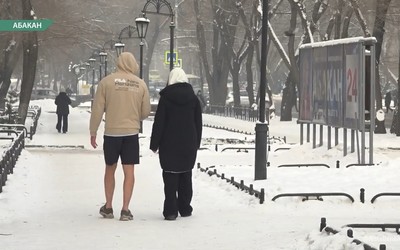Морж из Абакана ходит на улице в шортах