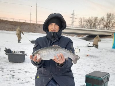 Минусинцы ловят форель под мостом