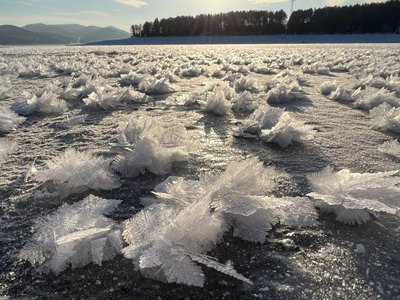 Ледяными цветами покрыто Красноярское водохранилище 