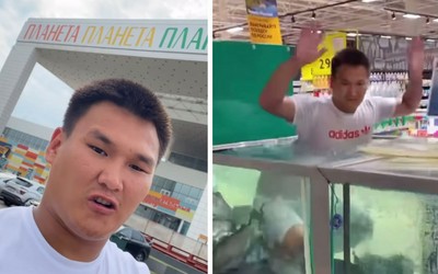 Тувинский пранкер залез в аквариум с рыбами в красноярской «Планете»